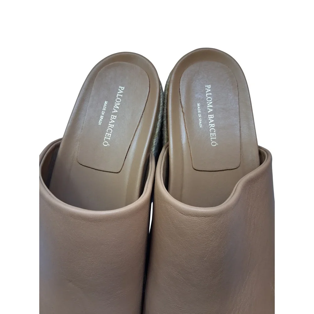 Paloma Barcelo Tan Leather Espadrille Platform Wedge Sandals Mules Spain Size 40